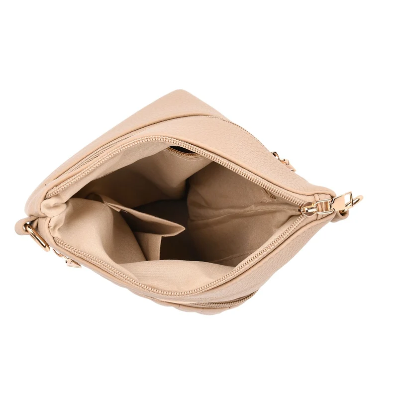 Crossbody-Tasche mit mehreren Reißverschlussfächern, gemustertem Schulterriemen, 23x26 cm, Braun