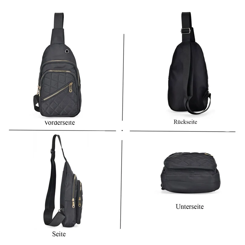 Stepp-Slingtasche mit RFID-Schutz und Kopfhöreröffnung, Größe: 17x7,5x30cm, Schwarz