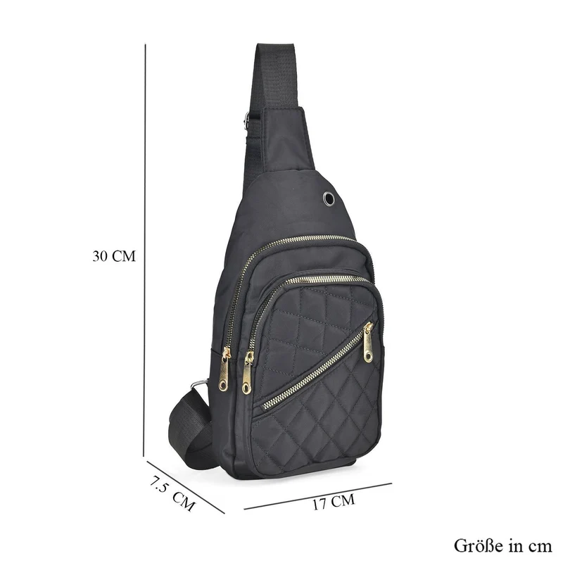 Stepp-Slingtasche mit RFID-Schutz und Kopfhöreröffnung, Größe: 17x7,5x30cm, Schwarz