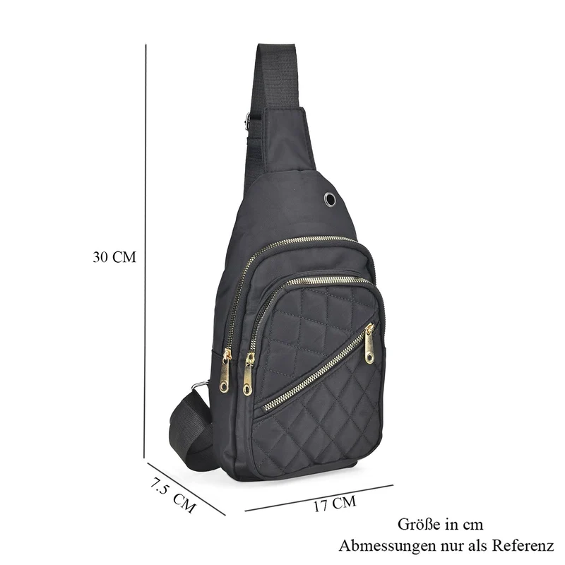 Stepp-Slingtasche mit RFID-Schutz und Kopfhöreröffnung, Größe: 17x7,5x30cm, Schwarz