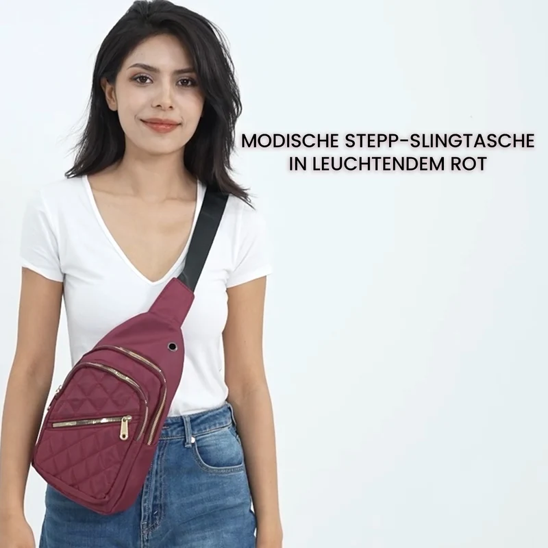 Stepp-Slingtasche mit RFID-Schutz und Kopfhöreröffnung, Größe: 17x7,5x30cm, Schwarz