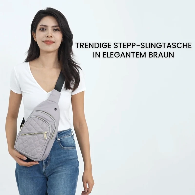 Stepp-Slingtasche mit RFID-Schutz und Kopfhöreröffnung, Größe: 17x7,5x30cm, Schwarz