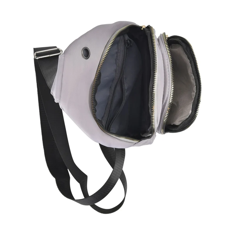 Stepp-Slingtasche mit RFID-Schutz und Kopfhöreröffnung, Größe: 17x7,5x30cm, Schwarz