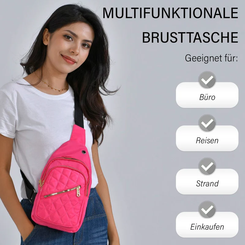 Stepp-Slingtasche mit RFID-Schutz und Kopfhöreröffnung, Größe: 17x7,5x30cm, Schwarz