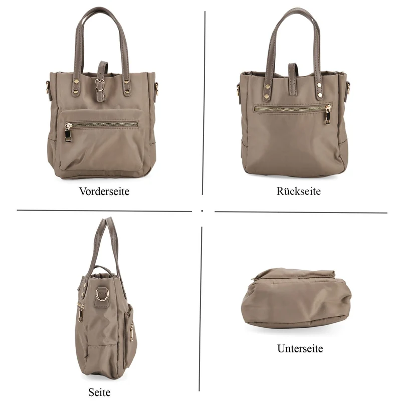 Urban Nylon Crossbody Tasche, 3 Außenfächer und 2 Innenfächer, 22 x 23 x 9 cm, Taupe
