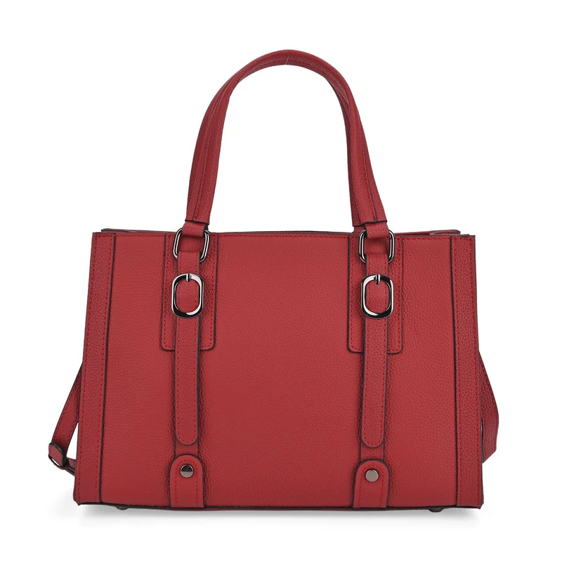 Crossbody-Tasche aus Echtleder mit Zierschnallen, 32x13x21 cm, Braun