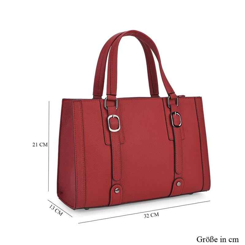 Crossbody-Tasche aus Echtleder mit Zierschnallen, 32x13x21 cm, Braun
