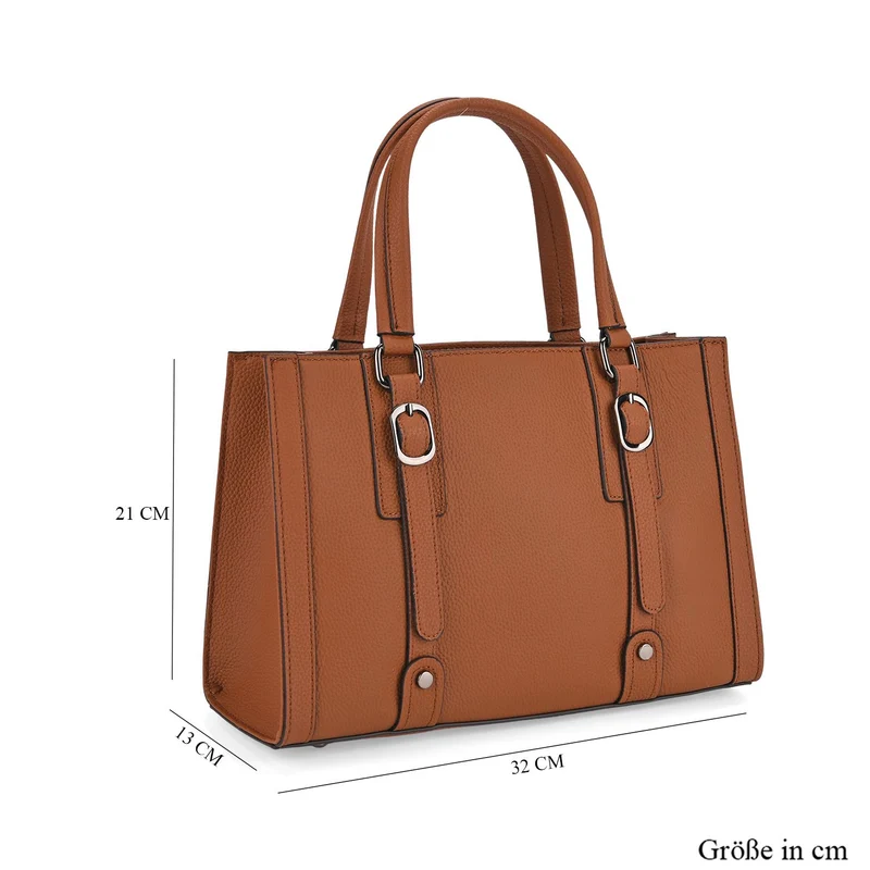 Crossbody-Tasche aus Echtleder mit Zierschnallen, 32x13x21 cm, Braun