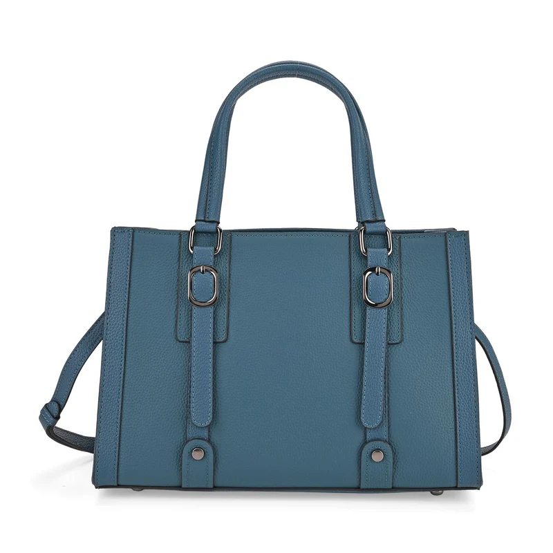 Crossbody-Tasche aus Echtleder mit Zierschnallen, 32x13x21 cm, Braun