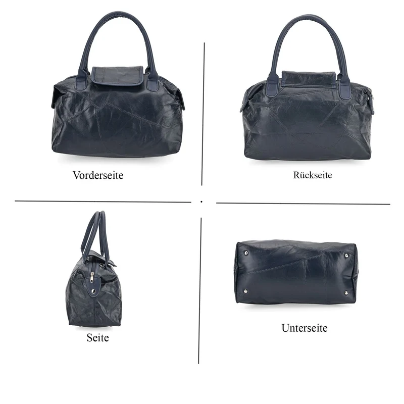 Patchwork-Reisetasche aus weichem Schafleder, mit Tragegriffen und abnehmbarem Schulterriemen, 29x15x21 cm, Burgund