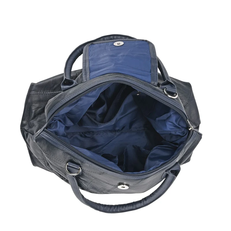 Patchwork-Reisetasche aus weichem Schafleder, mit Tragegriffen und abnehmbarem Schulterriemen, 29x15x21 cm, Burgund