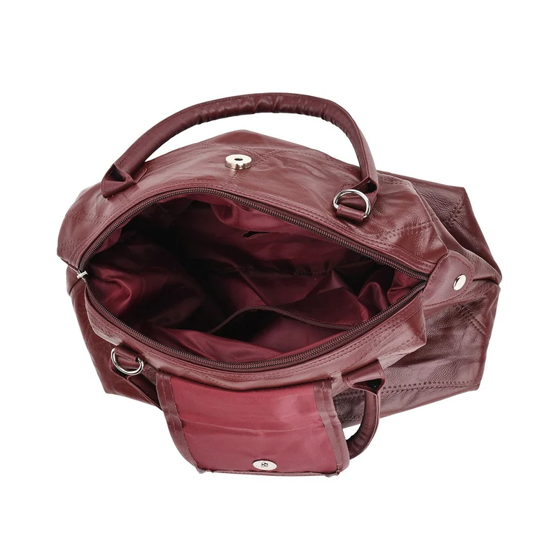 Patchwork-Reisetasche aus weichem Schafleder, mit Tragegriffen und abnehmbarem Schulterriemen, 29x15x21 cm, Burgund