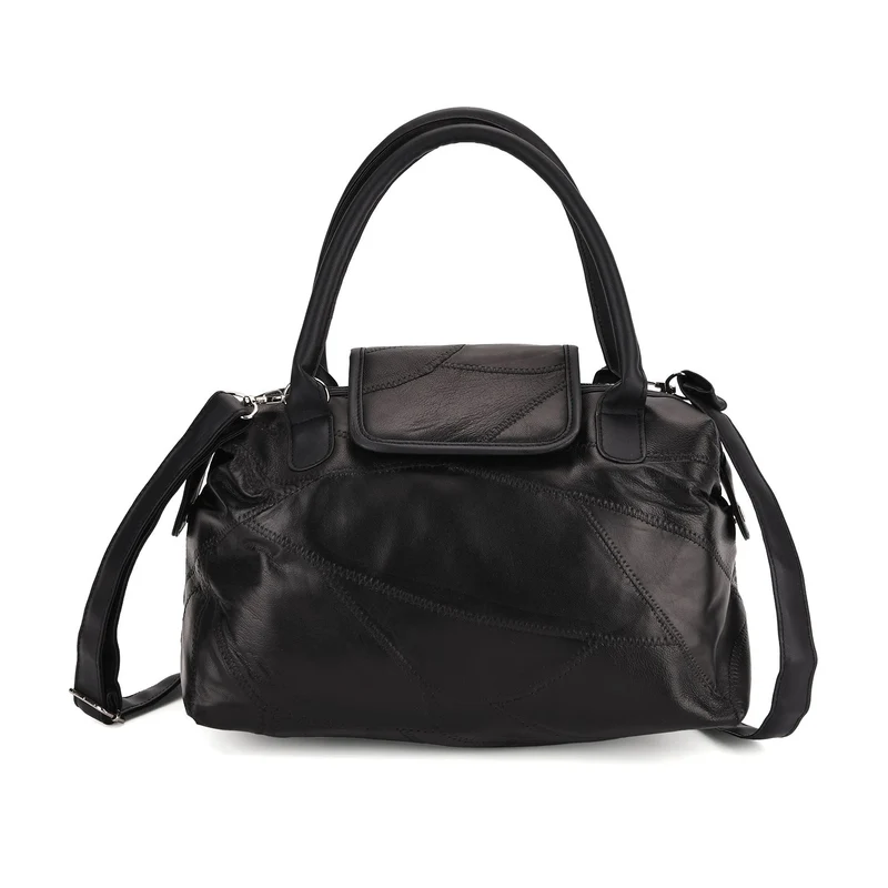 Patchwork-Reisetasche aus weichem Schafleder, mit Tragegriffen und abnehmbarem Schulterriemen, 29x15x21 cm, Burgund