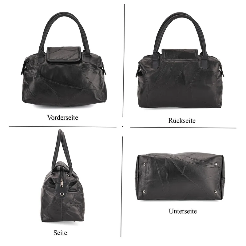 Patchwork-Reisetasche aus weichem Schafleder, mit Tragegriffen und abnehmbarem Schulterriemen, 29x15x21 cm, Burgund