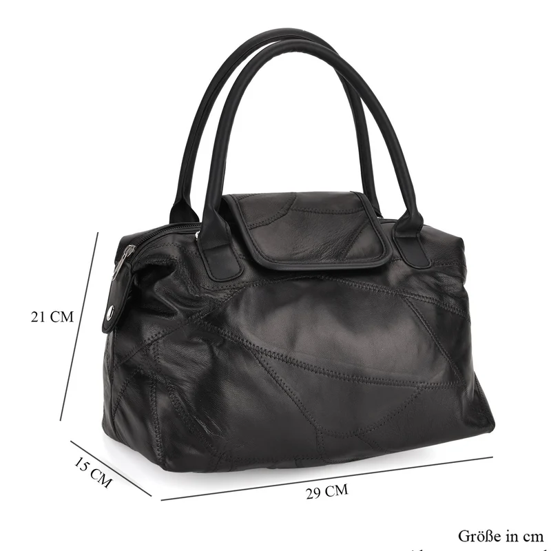 Patchwork-Reisetasche aus weichem Schafleder, mit Tragegriffen und abnehmbarem Schulterriemen, 29x15x21 cm, Burgund
