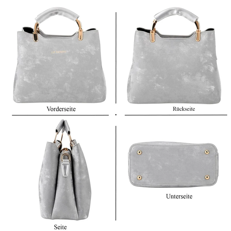 LA MAREY Satchel Tasche mit Reißverschlussfächern und verstellbarem Schulterriemen 25 x 20 x 11 cm Khaki