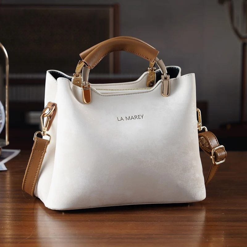 LA MAREY Satchel Tasche mit Reißverschlussfächern und verstellbarem Schulterriemen 25 x 20 x 11 cm Khaki