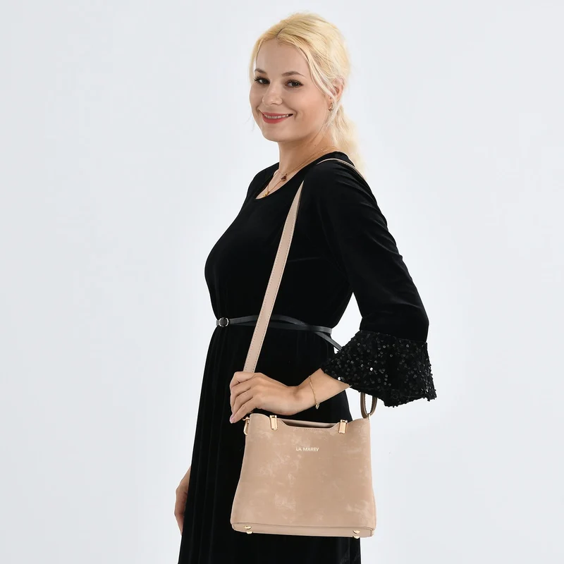 LA MAREY Satchel Tasche mit Reißverschlussfächern und verstellbarem Schulterriemen 25 x 20 x 11 cm Khaki