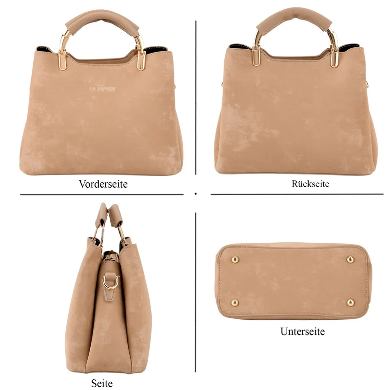 LA MAREY Satchel Tasche mit Reißverschlussfächern und verstellbarem Schulterriemen 25 x 20 x 11 cm Khaki
