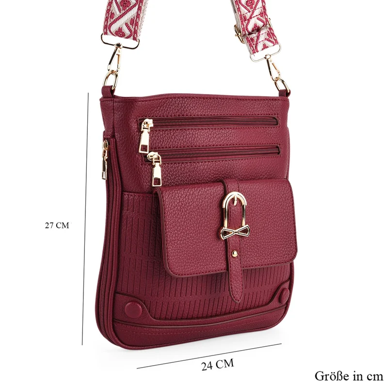 Elegante Umhängetasche aus feinem Lederimitat mit Mehrfachfächern, 24x27 cm, Cognacbraun