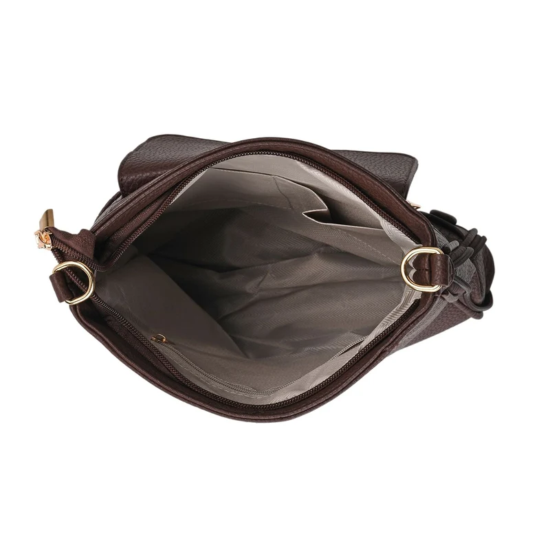 Elegante Umhängetasche aus feinem Lederimitat mit Mehrfachfächern, 24x27 cm, Cognacbraun