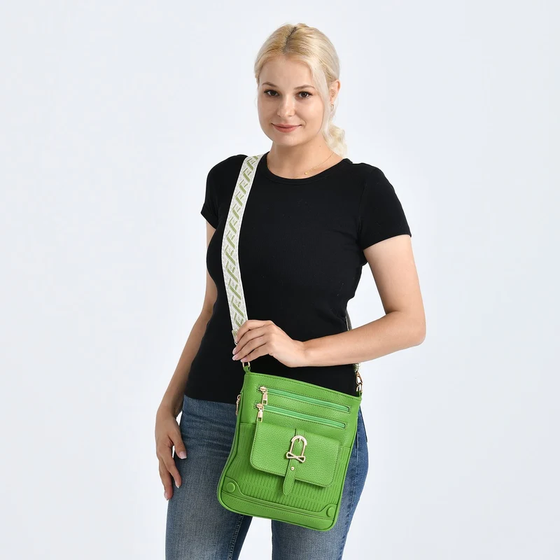 Elegante Umhängetasche aus feinem Lederimitat mit Mehrfachfächern, 24x27 cm, Cognacbraun