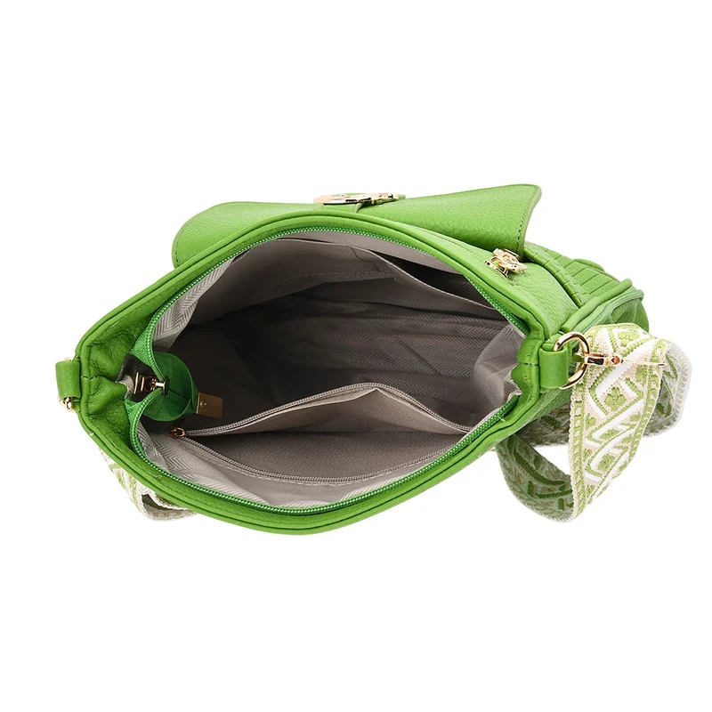 Elegante Umhängetasche aus feinem Lederimitat mit Mehrfachfächern, 24x27 cm, Cognacbraun