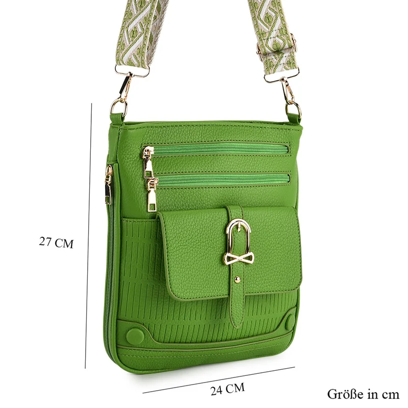Elegante Umhängetasche aus feinem Lederimitat mit Mehrfachfächern, 24x27 cm, Cognacbraun