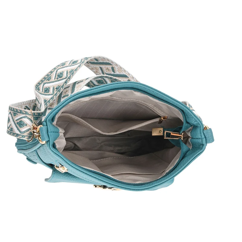 Elegante Umhängetasche aus feinem Lederimitat mit Mehrfachfächern, 24x27 cm, Cognacbraun