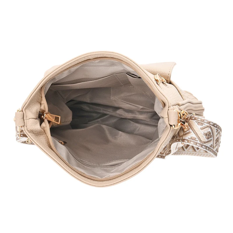 Elegante Umhängetasche aus feinem Lederimitat mit Mehrfachfächern, 24x27 cm, Cognacbraun