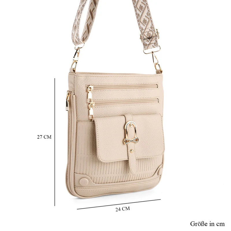 Elegante Umhängetasche aus feinem Lederimitat mit Mehrfachfächern, 24x27 cm, Cognacbraun