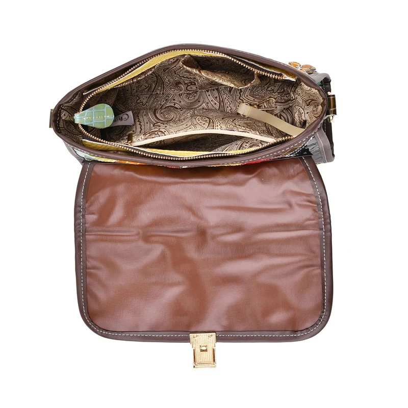 Chaos by Elsie - Crossbody-Tasche aus echtem Leder, Multicolor mit gewebtem Muster, RFID-Schutz und Mini-Taschenlampe, 28x10x18 cm