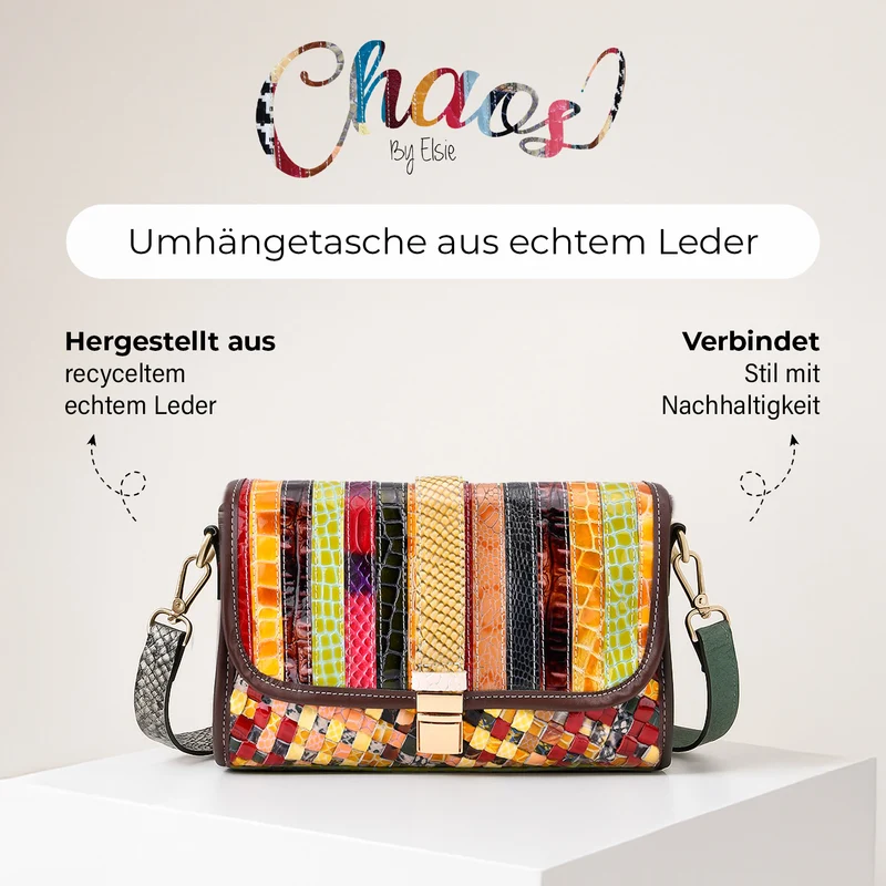 Chaos by Elsie - Crossbody-Tasche aus echtem Leder, Multicolor mit gewebtem Muster, RFID-Schutz und Mini-Taschenlampe, 28x10x18 cm