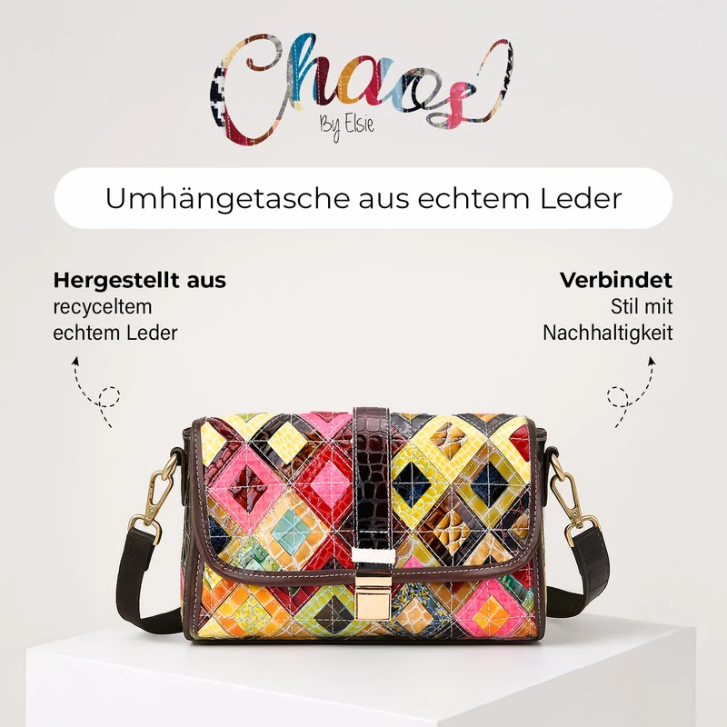 Chaos by Elsie - Crossbody-Tasche aus echtem Leder, Multicolor mit gewebtem Muster, RFID-Schutz und Mini-Taschenlampe, 28x10x18 cm