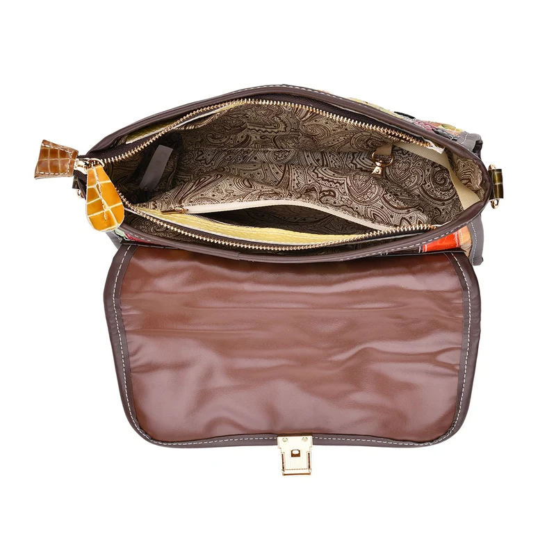 Chaos by Elsie - Crossbody-Tasche aus echtem Leder, Multicolor mit gewebtem Muster, RFID-Schutz und Mini-Taschenlampe, 28x10x18 cm