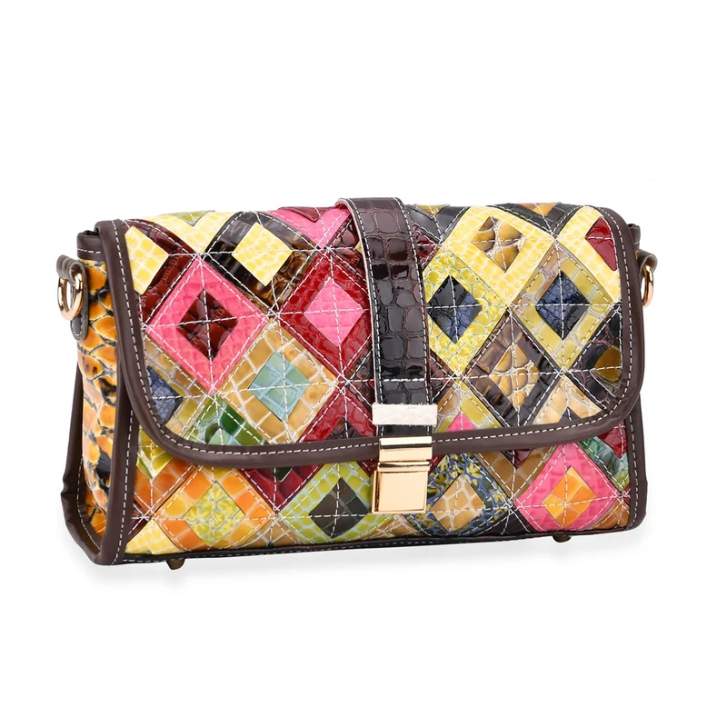 Chaos by Elsie - Crossbody-Tasche aus echtem Leder, Multicolor mit gewebtem Muster, RFID-Schutz und Mini-Taschenlampe, 28x10x18 cm