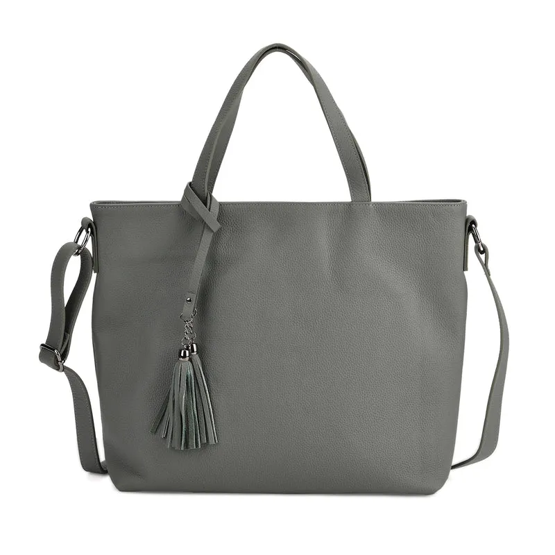 Echtleder-Tote-Bag mit Reißverschlussfach hinten, Doppeltragegriff und Schulterriemen, 35x10x33 cm, Braun