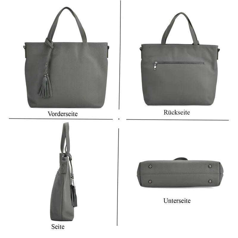 Echtleder-Tote-Bag mit Reißverschlussfach hinten, Doppeltragegriff und Schulterriemen, 35x10x33 cm, Braun