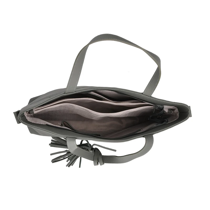Echtleder-Tote-Bag mit Reißverschlussfach hinten, Doppeltragegriff und Schulterriemen, 35x10x33 cm, Braun