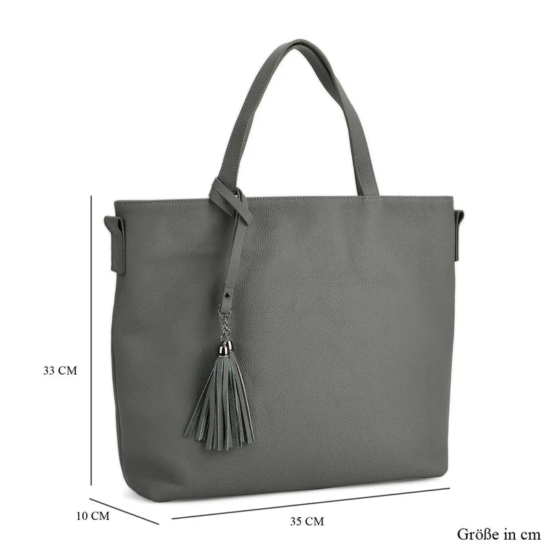 Echtleder-Tote-Bag mit Reißverschlussfach hinten, Doppeltragegriff und Schulterriemen, 35x10x33 cm, Braun
