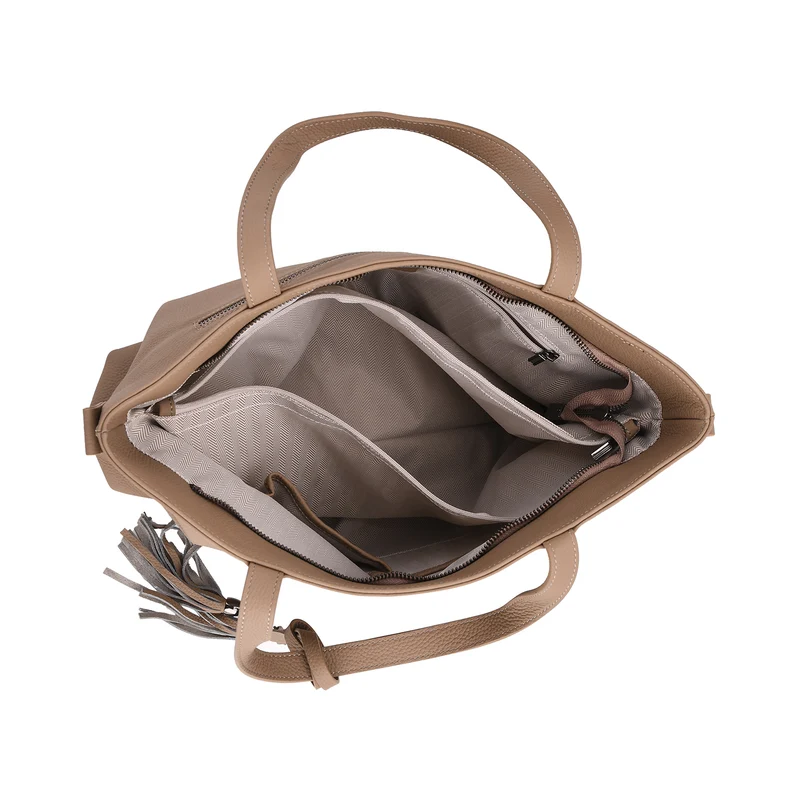 Echtleder-Tote-Bag mit Reißverschlussfach hinten, Doppeltragegriff und Schulterriemen, 35x10x33 cm, Braun