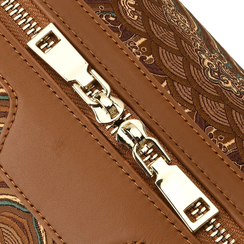 LA MAREY Signature - Seiden-Brokat Tasche mit Leder, 30x18x15 cm, Gelb