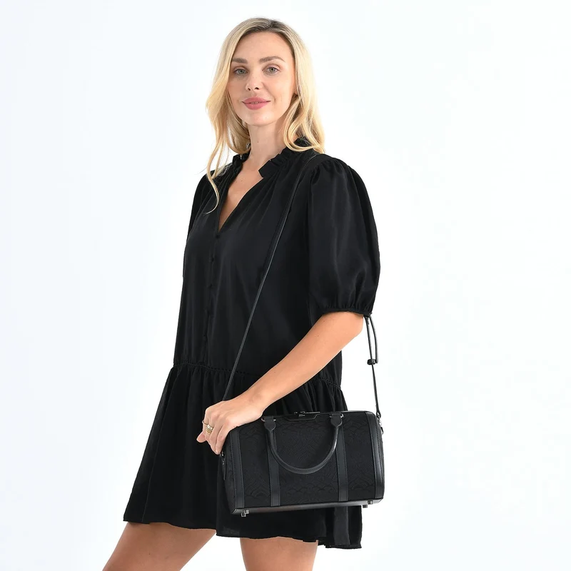LA MAREY Signature - Seiden-Brokat Tasche mit Leder, 30x18x15 cm, Gelb