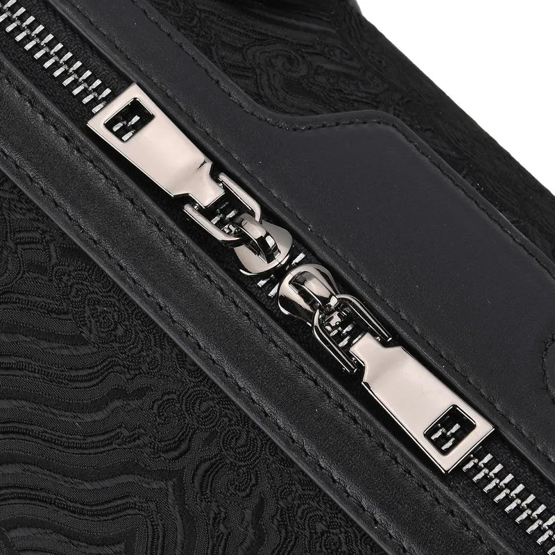 LA MAREY Signature - Seiden-Brokat Tasche mit Leder, 30x18x15 cm, Gelb