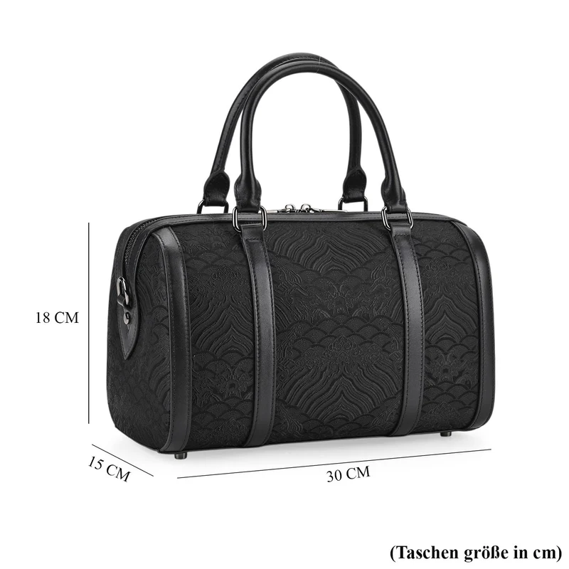 LA MAREY Signature - Seiden-Brokat Tasche mit Leder, 30x18x15 cm, Gelb