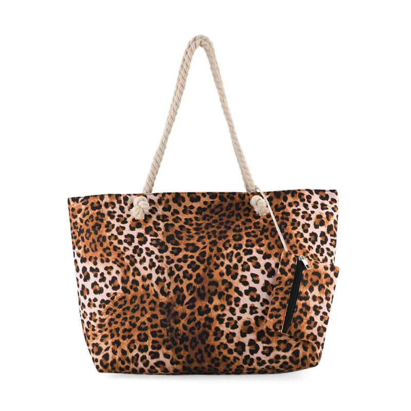 Leopardenmuster Shopper Set 2-teilig Große Tragetasche 56 x 36 x 16 cm mit Reißverschluss Etui 15 x 12 cm, Rot