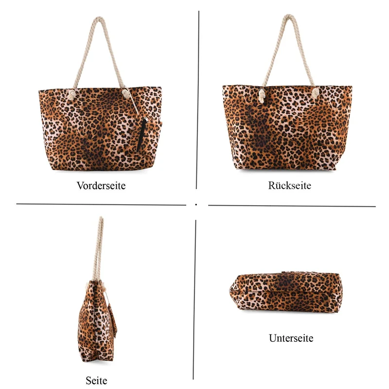 Leopardenmuster Shopper Set 2-teilig Große Tragetasche 56 x 36 x 16 cm mit Reißverschluss Etui 15 x 12 cm, Rot