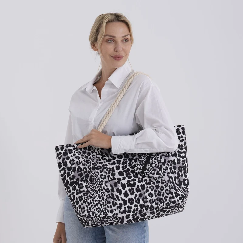 Leopardenmuster Shopper Set 2-teilig Große Tragetasche 56 x 36 x 16 cm mit Reißverschluss Etui 15 x 12 cm, Rot