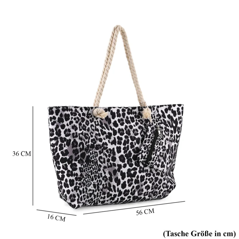 Leopardenmuster Shopper Set 2-teilig Große Tragetasche 56 x 36 x 16 cm mit Reißverschluss Etui 15 x 12 cm, Rot