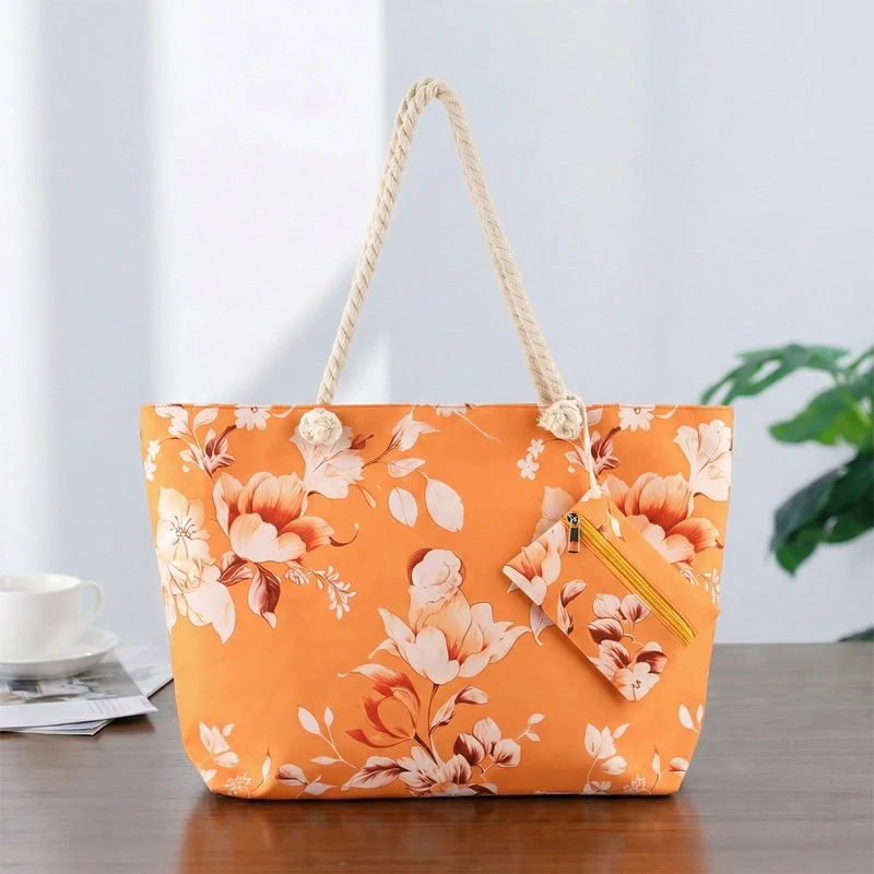 Leopardenmuster Shopper Set 2-teilig Große Tragetasche 56 x 36 x 16 cm mit Reißverschluss Etui 15 x 12 cm, Rot